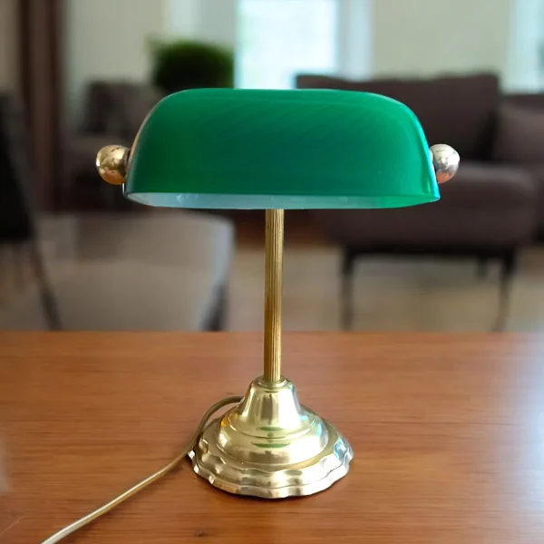 Klassisk bank bordlampe i glas og messing - Image 3