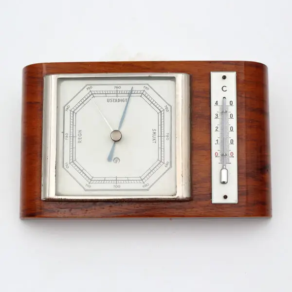 Teak Art deco vejrstation med barometer og termometer - Image 2