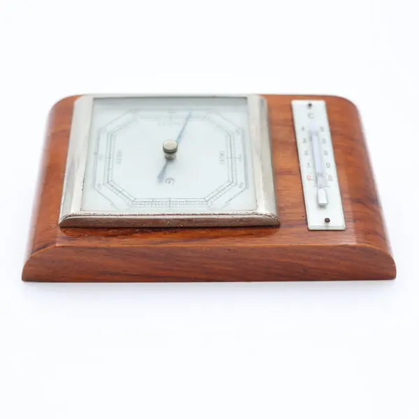 Teak Art deco vejrstation med barometer og termometer - Image 3