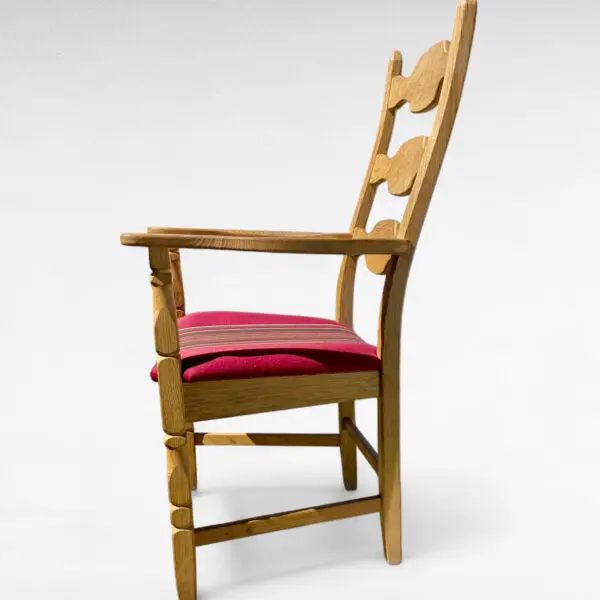 Henry Kjærnulf højrygget armstol i egetræ med stribet uld betræk, ca. 1960'erne - Image 4