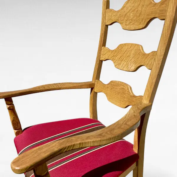Henry Kjærnulf højrygget armstol i egetræ med stribet uld betræk, ca. 1960'erne - Image 6