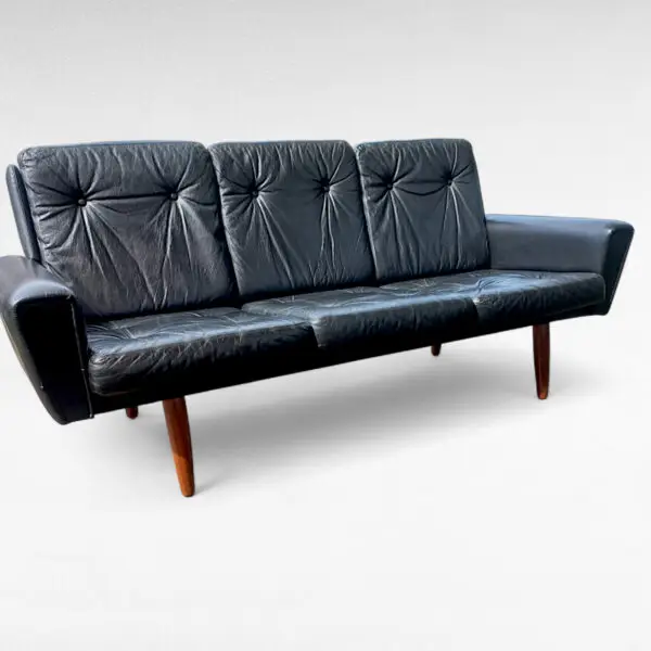 Elegant 3-personers lædersofa fra 1960'erne – dansk møbelhåndværk