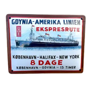 Gdynia-Amerika Linien – Porcelænsemaljeskilt (Replica, 1930’er stil)