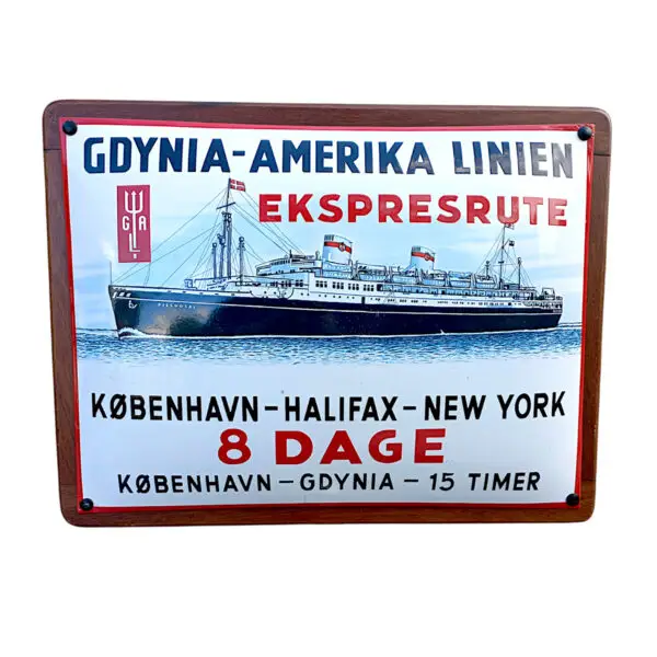 Gdynia-Amerika Linien – Porcelænsemaljeskilt (Replica, 1930’er stil)