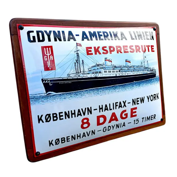 Gdynia-Amerika Linien – Porcelænsemaljeskilt (Replica, 1930’er stil) - Billede 2
