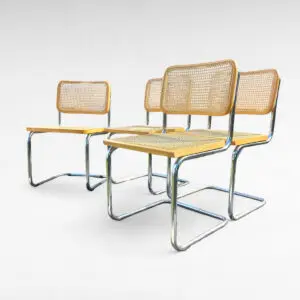 Cesca frisvingerstole af Marcel Breuer-stil – Made in Italy, med flet og forkromet stel