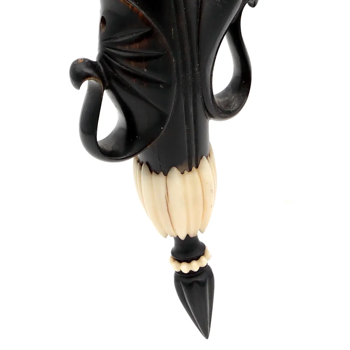 Antik Alpepibe med mærskumshoved og udskårne horn- og bendetaljer – ca. 1880–1915 - Billede 7