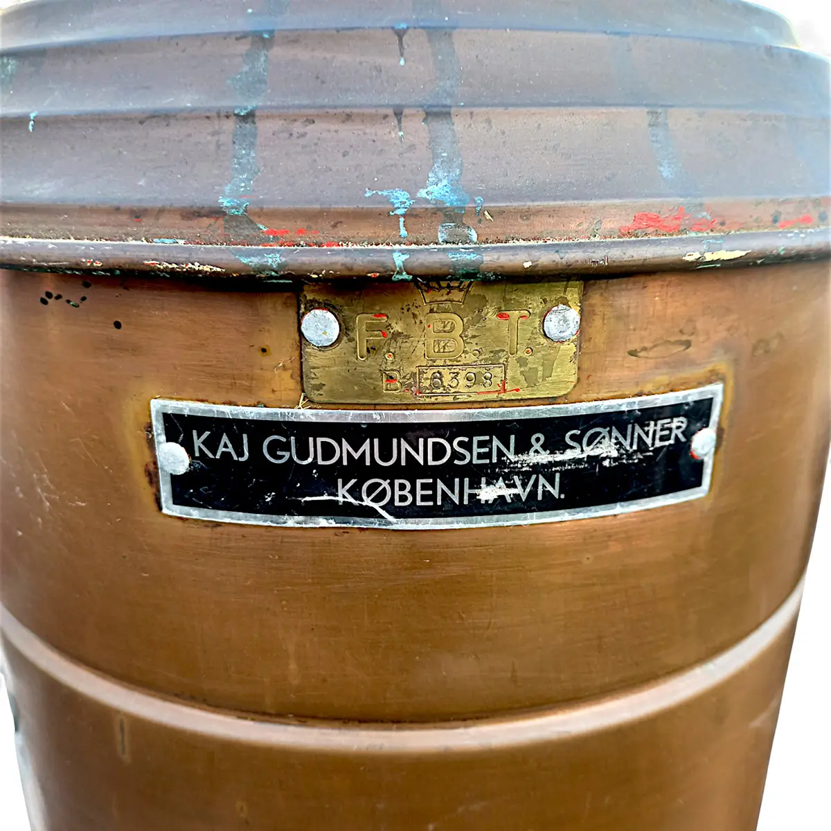 Kobber brandslukker-spand – Kaj Gudmundsen & Sønner, København – Proveniens: Søværnet, Holmen - Billede 2
