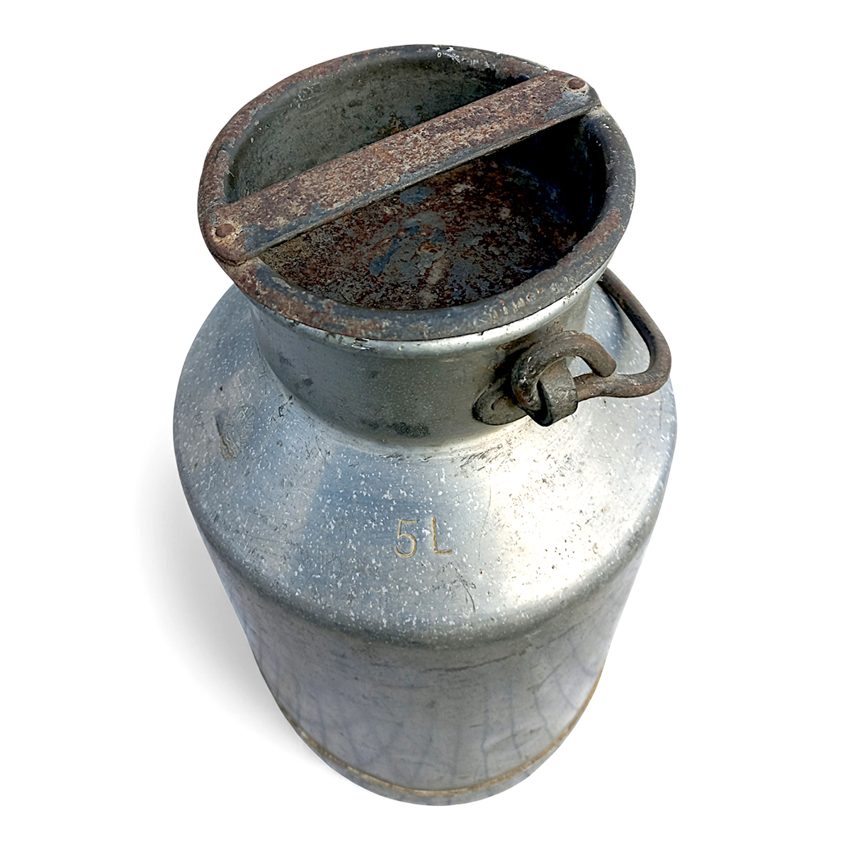 Gammel 5 liters mælkejunge i aluminium – brugt på danske gårde i midten af sidste århundrede - Billede 2