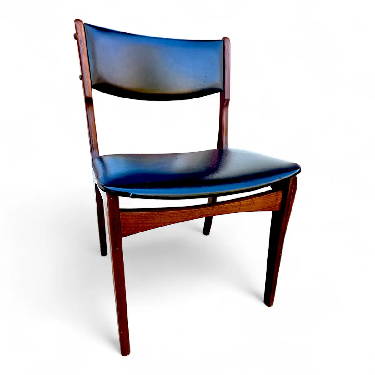 Et par vintage spisebordsstole i teak med sort kunstlæder polstring – Danmark, ca. 1960–65 - Billede 5