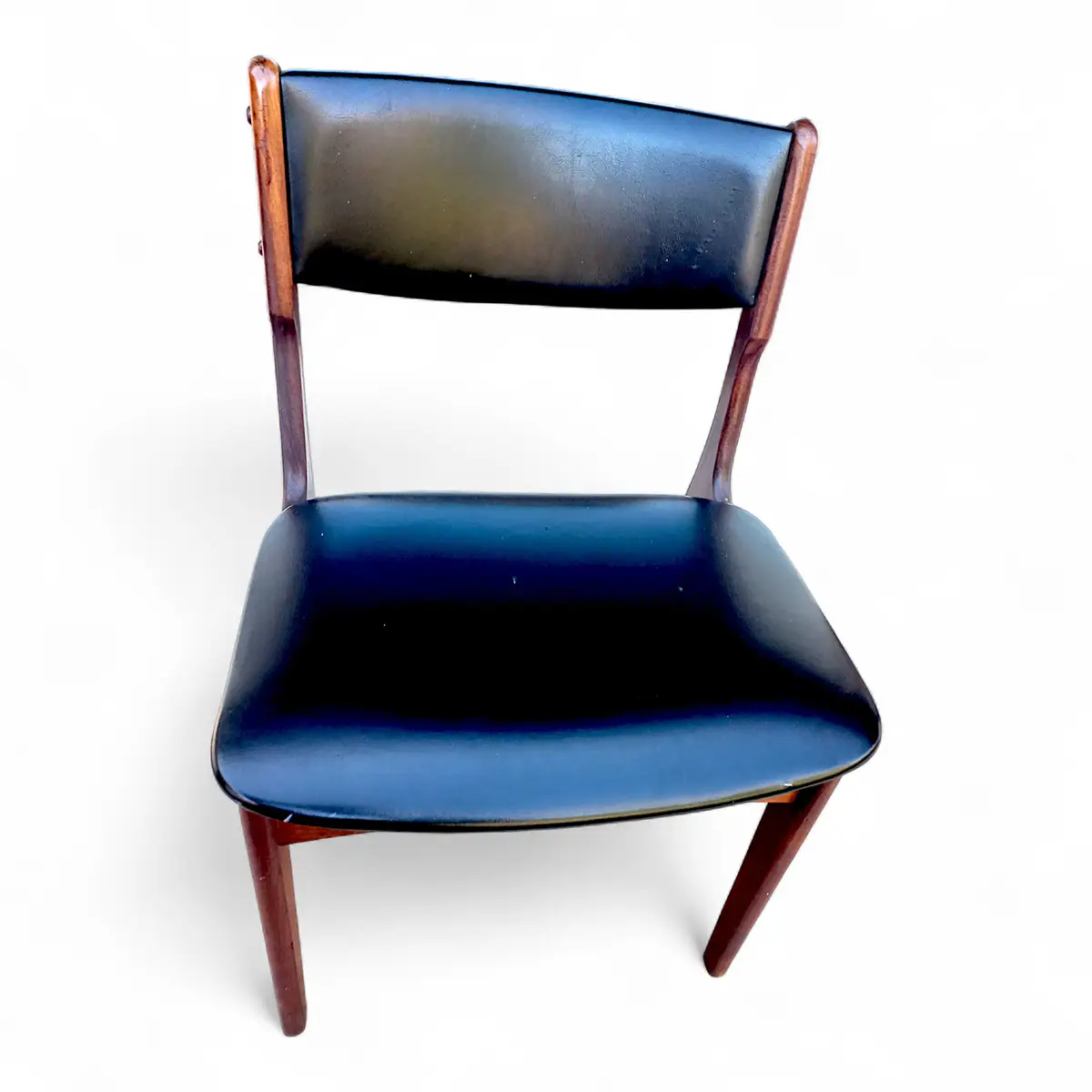 Et par vintage spisebordsstole i teak med sort kunstlæder polstring – Danmark, ca. 1960–65 - Billede 8