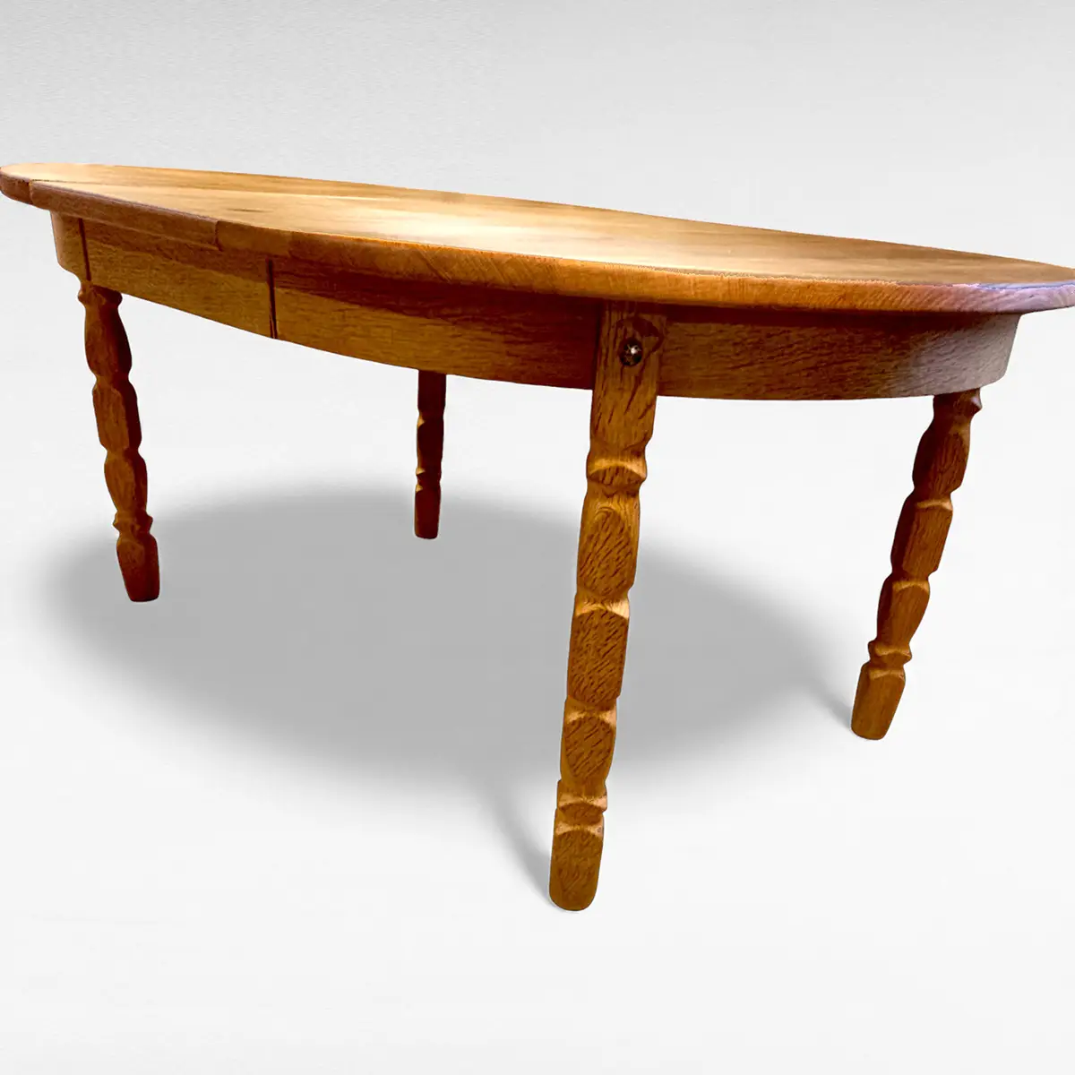 Rundt spisebord i eg – dansk mid-century Henning Kærnulf stil, inkl. tillægsplade - Billede 5