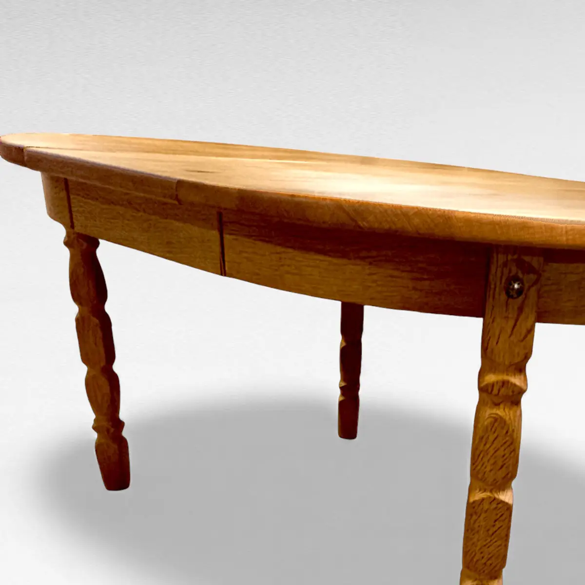 Rundt spisebord i eg – dansk mid-century Henning Kærnulf stil, inkl. tillægsplade - Billede 7