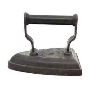 Tung engelsk dørstop i massivt støbejern – originalt manuelt strygejern No. 7 med autentisk patina