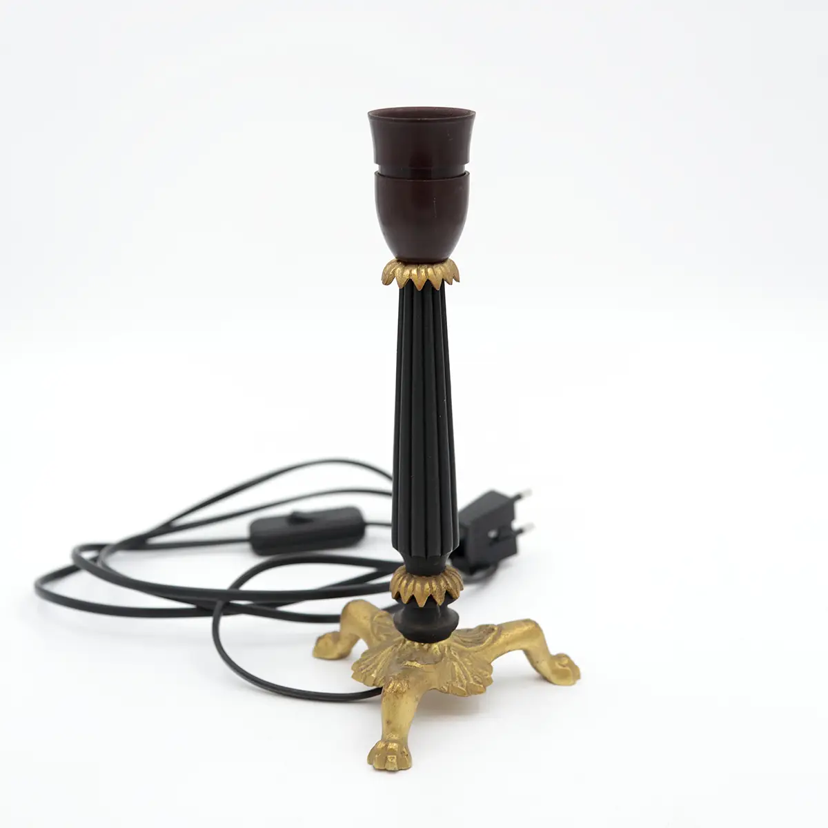 Sort & forgyldt bordlampe med trekløverfod – ca. 1940–60 - Billede 5